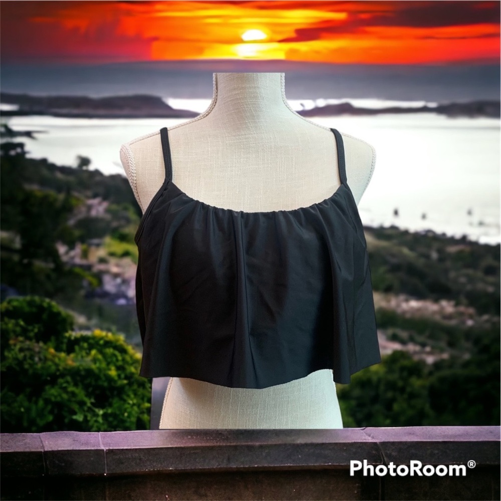 SZ XL women’s bathing suit top bandeau style black stretch top full coverage